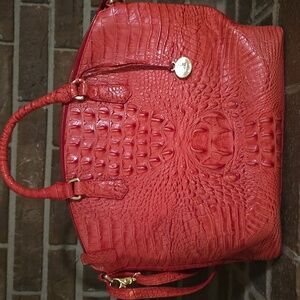 Brahmin Duxbury Melbourne Pink Red Croc Embossed Leather Satchel Bag